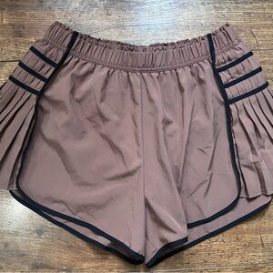 Stylish Women's Athletic Brown Pleated Shorts